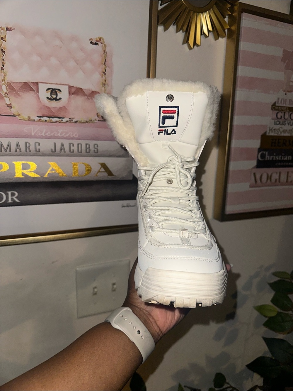 Fila Women's White Shearling Lace-Up Winter Boot